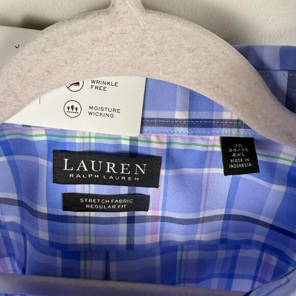 NWT Lauren Ralph Lauren Big & Tall Ultraflex Plaid Long Sleeve Shirt 4XL - Picture 3 of 4